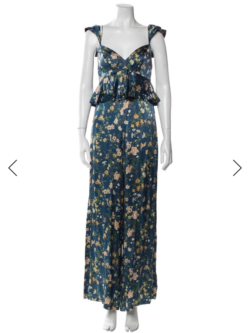 AMUR Teal Floral Ruffle Strap Maxi jumpsuit